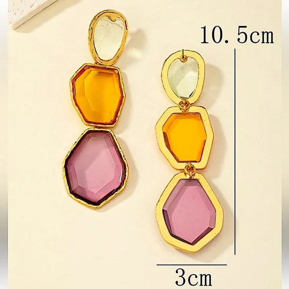 Boho Multicolor Handmade Dangle Earrings Stainless Steel Vibrant Gold Plated - Picture 5 of 5